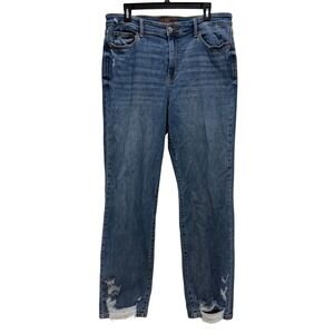 Judy Blue Womens Straight Fit Distressed Blue Denim Jeans Size 15/32 High Rise